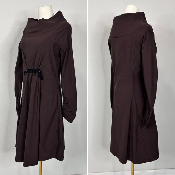 NOBLU Brown Cowl Neck Long Sleeve Dress S Avant Garde Minimalist Edgy Atomic - Picture 4 of 11